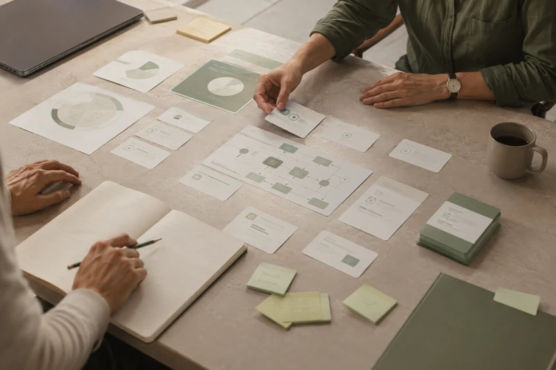 Un échange de travail entre spécialistes produit et IT.